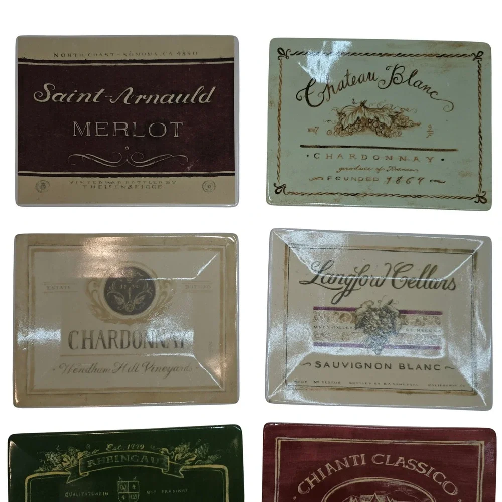 Cape Craftsmen Ceramic Wine Label Coasters Set/8 Angela Staehling Vintage Look